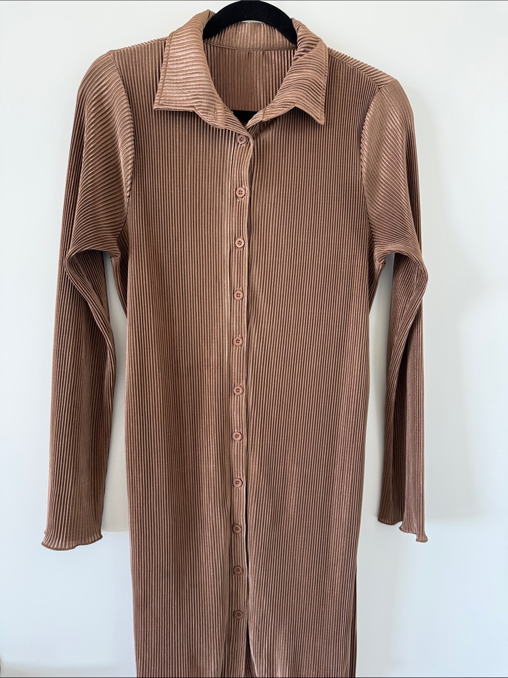 Ribbed Button-Front Midi Dress in Dusty Rose Brown